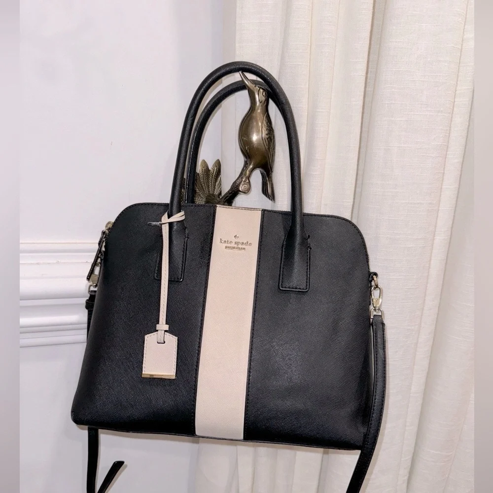 Kate Spade Cameron Street Racing Stripe Margot Crossgrain Leather Black White Pu - Picture 4 of 12